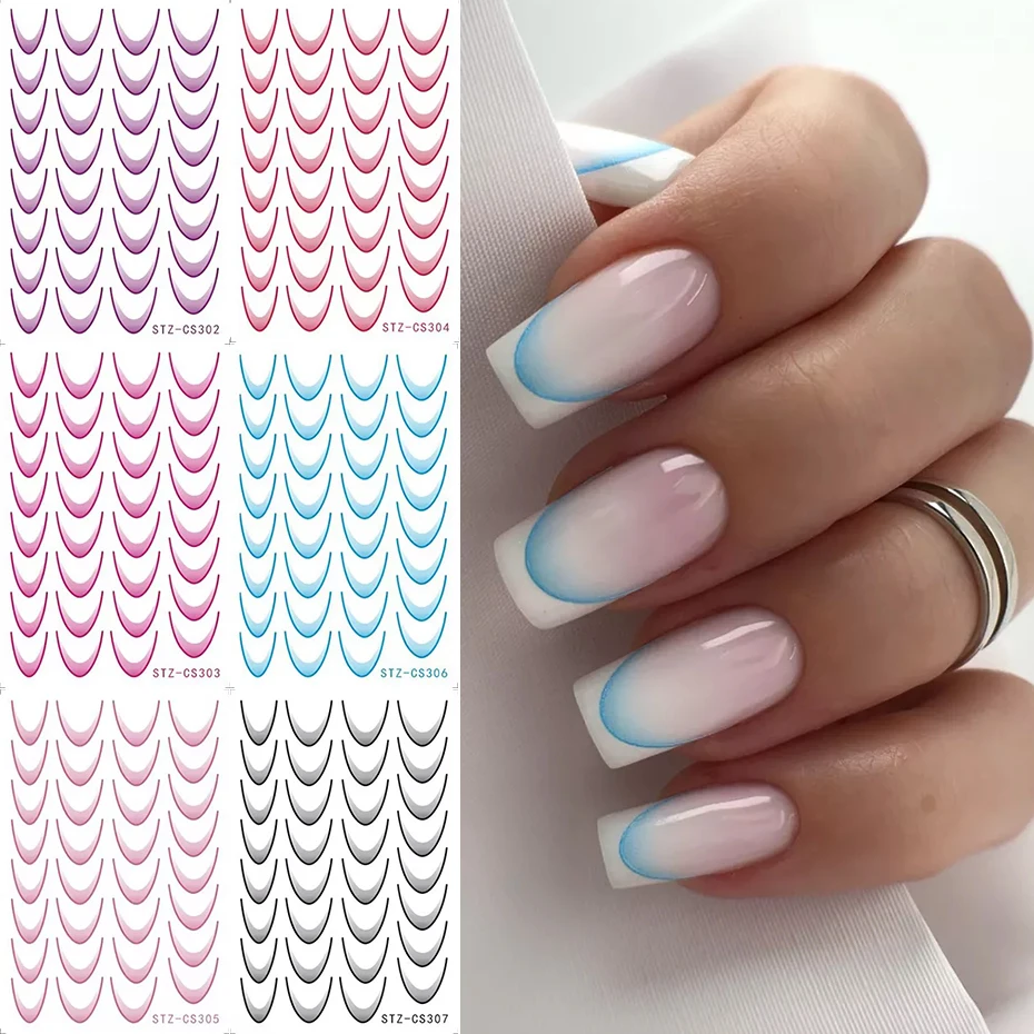 6 pçs gradiente linha francesa manicure arte do prego adesivos auto-adesivos decalques design dicas de unhas guias decorações estêncil manicure