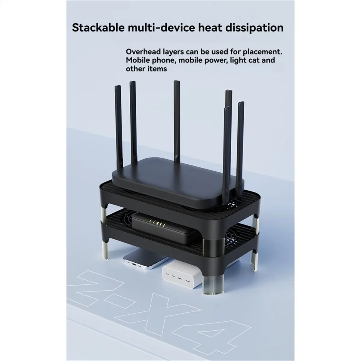 (BAAY) Z-X4 Router Cooling Base Dual Fans Bracket Rack USB Power Interface 140mm Fan Heatsinks Bracket for Router Host Cooling
