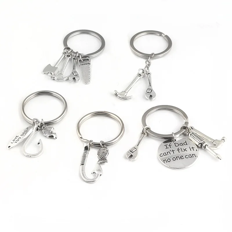 1Pc  Mini Hammer Keyring Hand Tools Keychain Daddy Gift for Dad Fathers Day Hand Tools Bag Pendant Funny Metal Key Ring