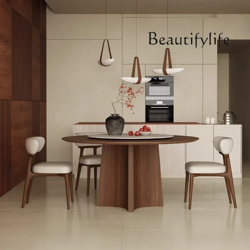 N Retro trapeze rock slab round dining table and chair combination household high-end solid wood dining table sanrio