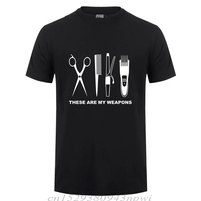 Barber Funny T-Shirt Men Short Sleeve O-Neck Cotton Harajuku Casual Hairdresser Weapon T Shirt Scissors Clothing Summer Tops Tee