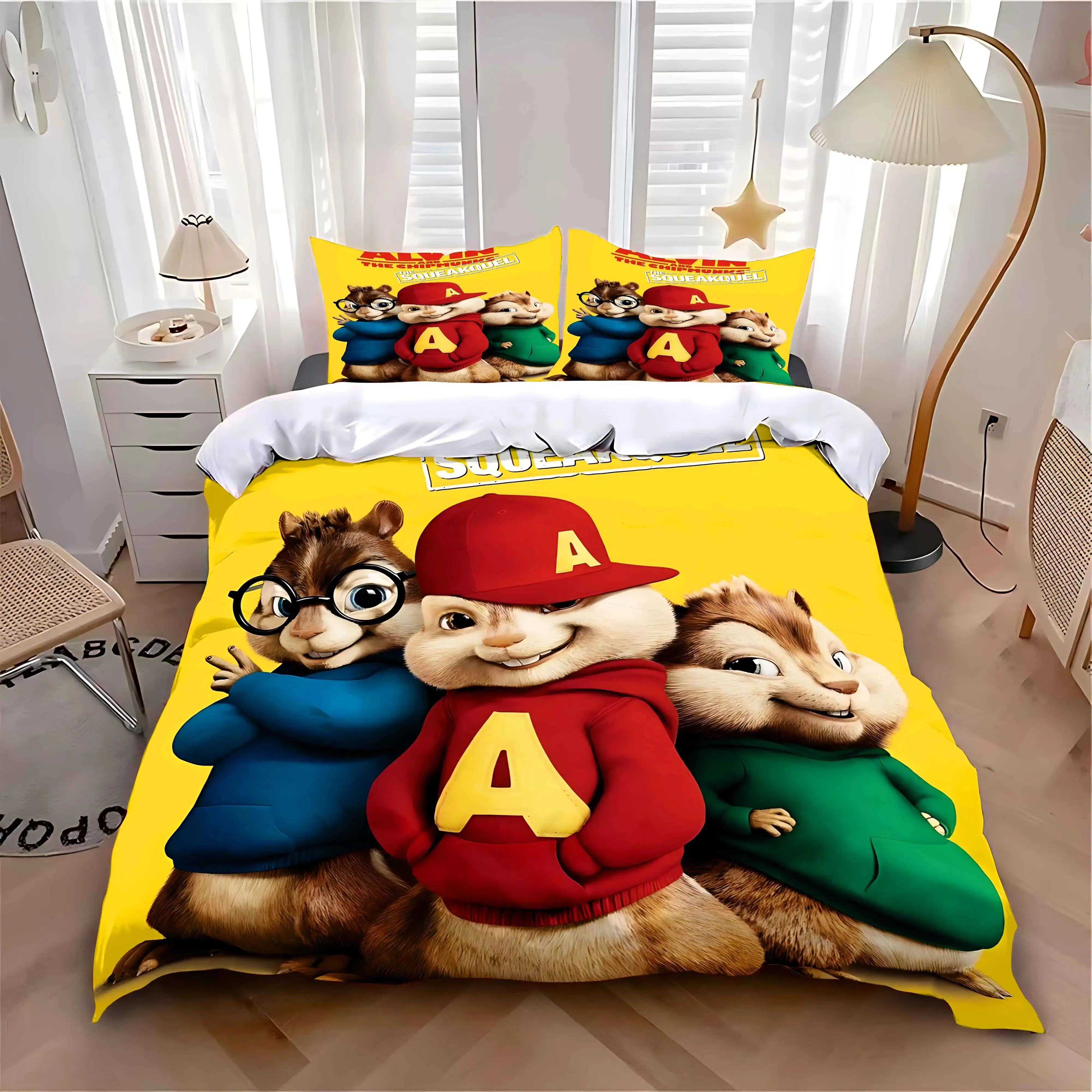 

Duvet Cover Pillowcase Bedding Set Adult Boy Girl Bedroom Decoration Children Gift Single Large Size Cartoon Alvin The Chipmunks
