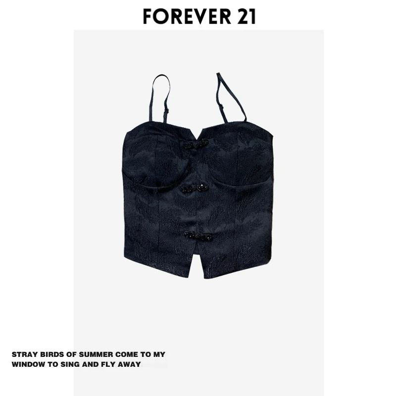Top Corto Estilo Chino con Botones y Relleno en el Pecho, Estilo Urbano, Ropa Exterior para Mujer, Manga Corta, Sin Clip para Cinturón, Forever 21