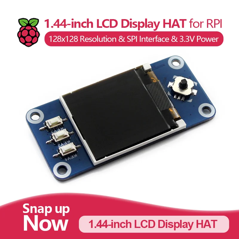 

Raspberry Pi 1,44-дюймовый ЖК-дисплей HAT, разрешение 128x128, встроенный контроллер, интерфейс SPI, питание 3,3 В.