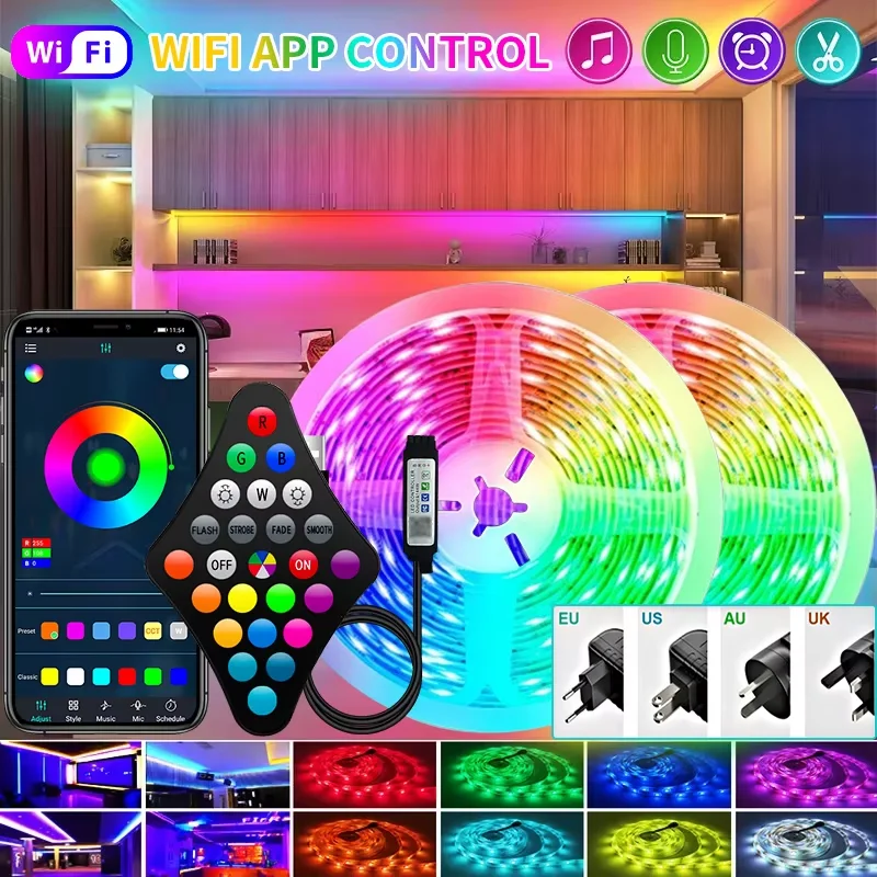 

1Set 5050RGB LED Strip Lights WIFI APP Control SMD Flexible Ribbon Light With power adapt Tape Diode