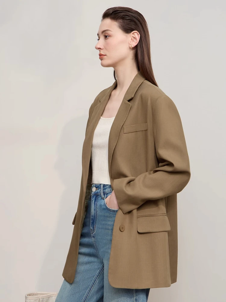 

AMII Women's Jacket 2025 Autumn New Commuter Elegant Solid Loose Top Women Long Sleeves Single Breasted Blazer Ladies 12553060