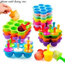 Silicone World 9/7 Holes Popsicle Silicone Molds DIY Ice Cream Pops Mold Ice Tray Children Fruit Shake Complementary Food Box