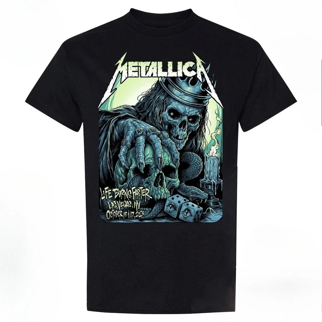 Metallica 2026 Las Vegas Tour Tshirt Life Burns Faster Skull King Double Sided Print Unisex Rock Heavy Metal Band Short Sleeve