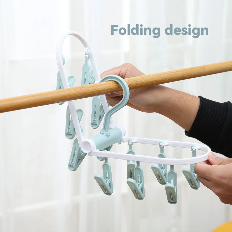 2024 New Collapsible Clothes Drying Rack Travel Shirt Socks Hangers with Clips Foldable Pants Clothes Hangers Closet Organizer