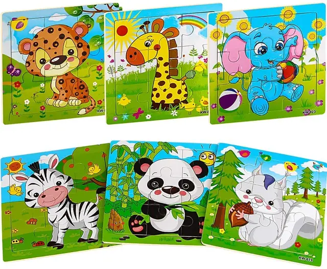 9/16 Układanki dla dzieci w wieku 2 3 4 5 Drewniane puzzle dla maluchów Przedszkolne zabawki edukacyjne Zestaw puzzli ze zwierzętami dla chłopców i dziewczynek