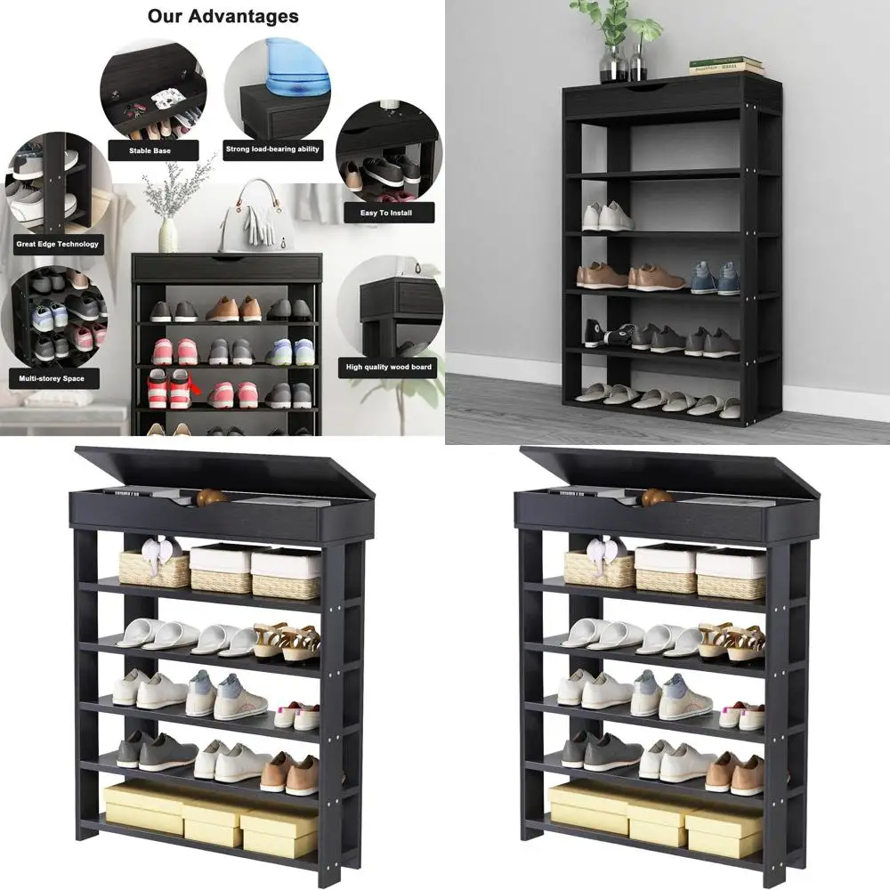 

5-уровневый деревянный шкаф для хранения обуви, черный, для прихожей, прихожей, шкафа, гостиной
