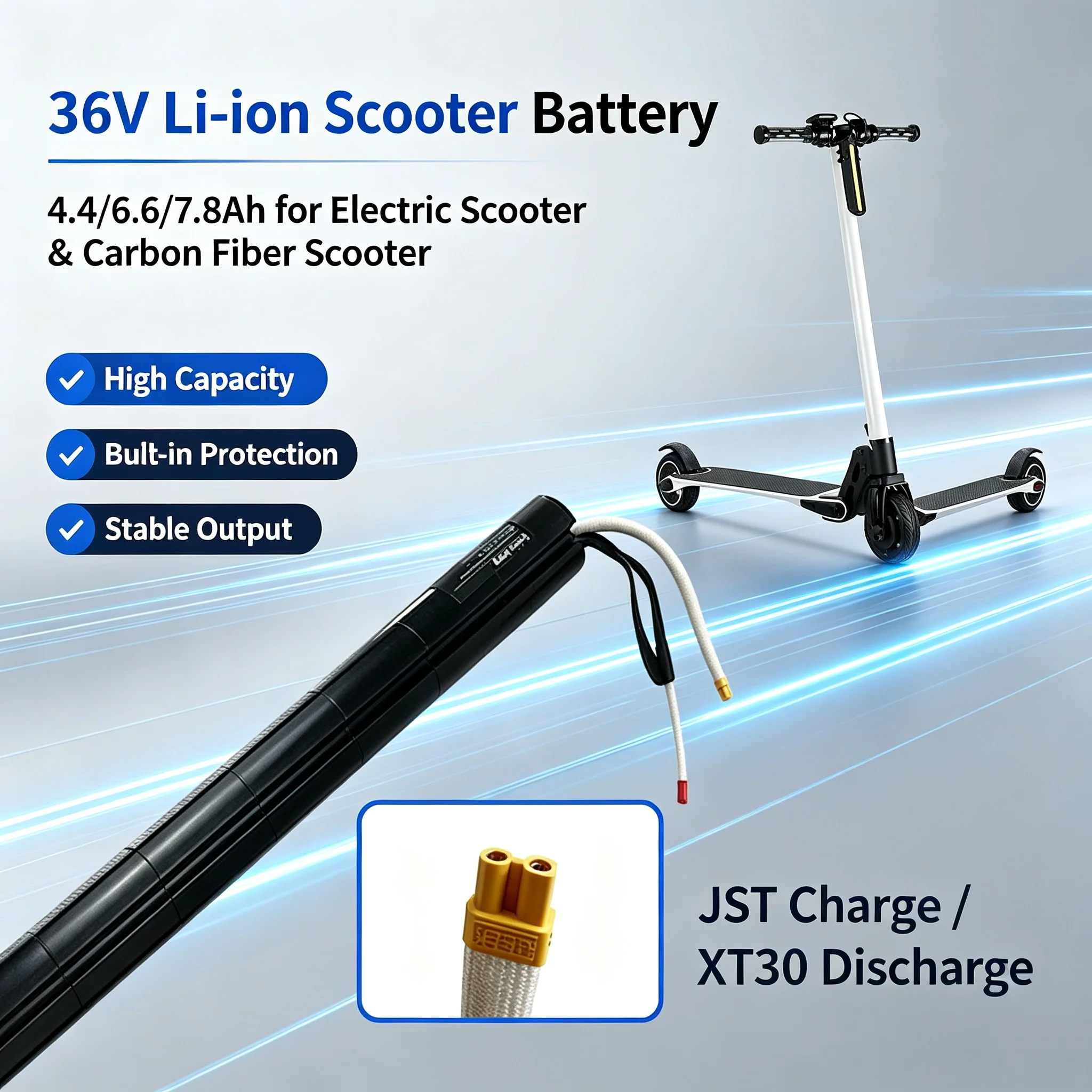 36V 4.4/6.6/7.8Ah Carbon Fiber Scooter battery Safe Stable Lithium Battery Pack Replacement for Electric Scooter