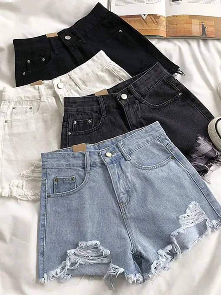 Zomer Nieuwe Casual Denim Shorts Voor Dames Koreaanse Stijl Mode Distressed Edge Street Wear Vrouwen Wijde Pijpen Hotpants