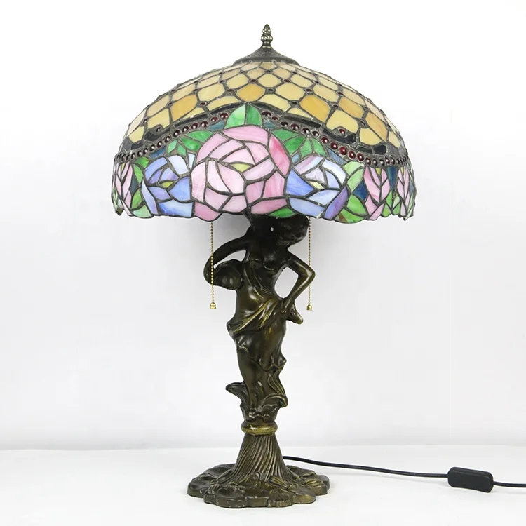 Luminária de Mesa de Vidro Colorido em Estilo Rosa Amarela de 16 Polegadas para Bar, Sala de Estar, Sala de Jantar, Quarto, Casa