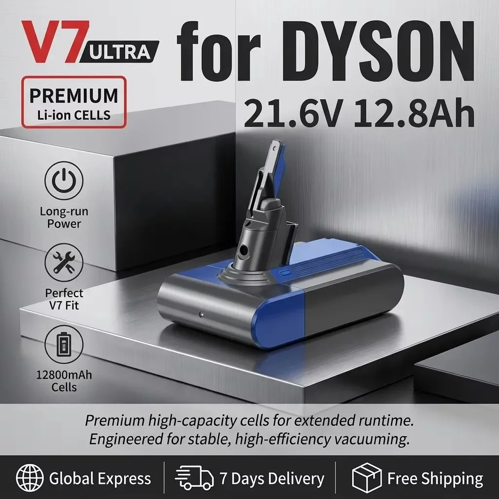 Batteria di ricambio per aspirapolvere Dyson V7, batteria ricaricabile agli ioni di litio ad alta capacità, 21,6 V, 12800 mAh, adatta per l'aspirapolvere portatile Dyson V7 Animal Pro, che aspira