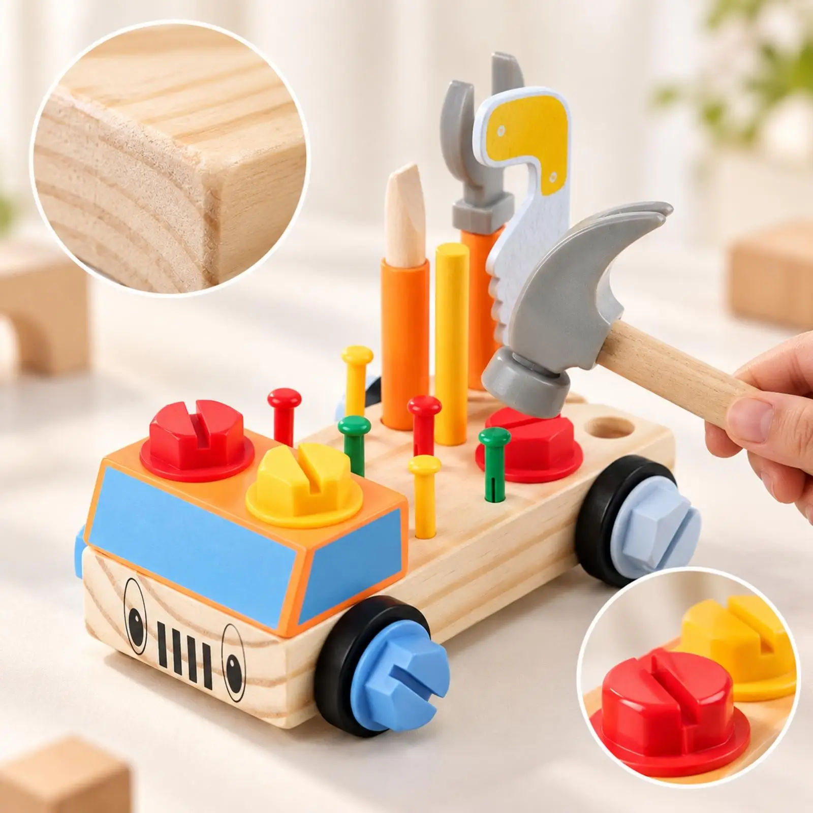 Wooden Take-Apart Vehicle with Tools Fine Motor Skill Wooden Assembly Toy with Fasteners Toddler Assembly Toy Hands-On
