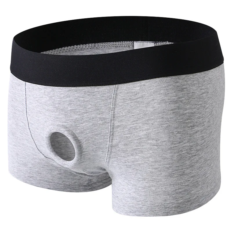 Cotton Boxer Briefs Foe Men Front Hole Cutout Design, Comfortable Stretch Fabric, Intimate Wear for Adult Pleasure & Couple Use