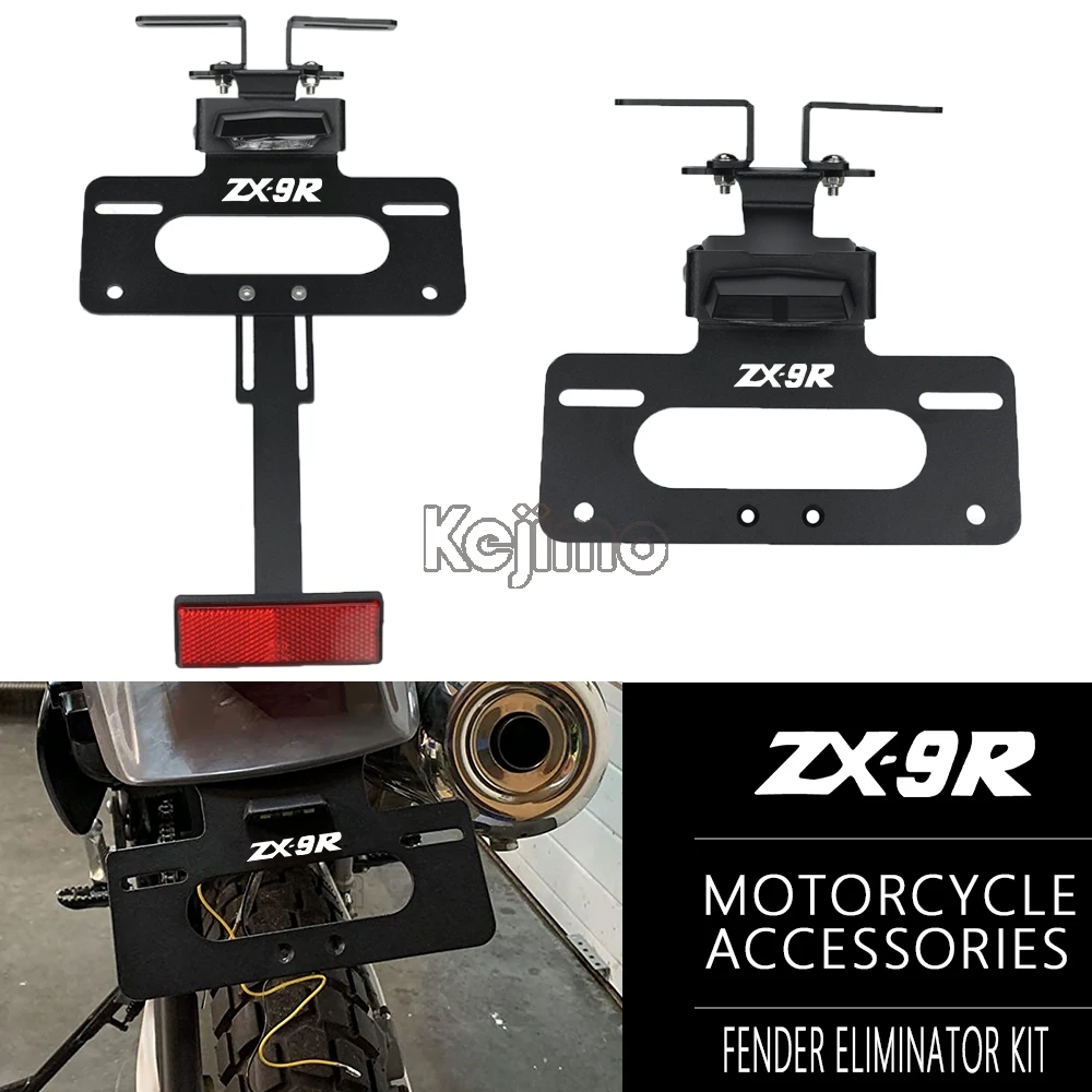 

For Kawasaki ZX9 ZX-9 ZX-9R ZX9R ZX10R ZX-10R Motorcycle CNC License Plate Holder with LED Light Universal Number Plate Bracket