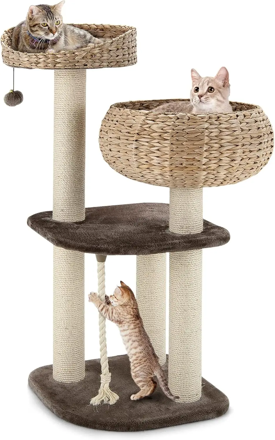 

Modern Cat Tree for Indoor Cats, Small Cat Tree with Natural Sisal Scratching Post, Hand-Made Wicker Cat Condo