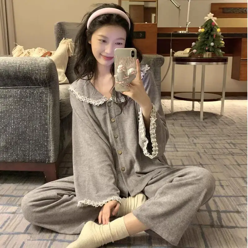princesa-cardigan-pijamas-conjuntos-menina-engrossado-lazer-wear-manga-comprida-outono-inverno-renda-borda-boneca-pescoco-roupas-de-casa-outerwear