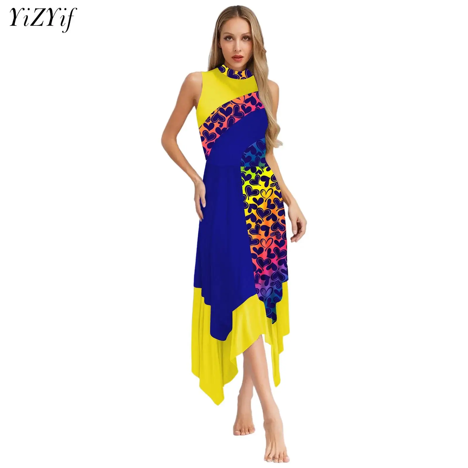 

Women's Sleeveless Praise Dance Dress Asymmetrical Loose Fit Full Length Church Liturgical Lyrical Dancewear Worship Costume