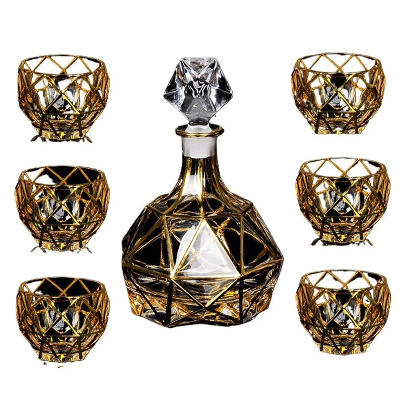 

Creative spherical whiskey glass, gold-painted craft crystal wine set, foreign wine cup set ornament
