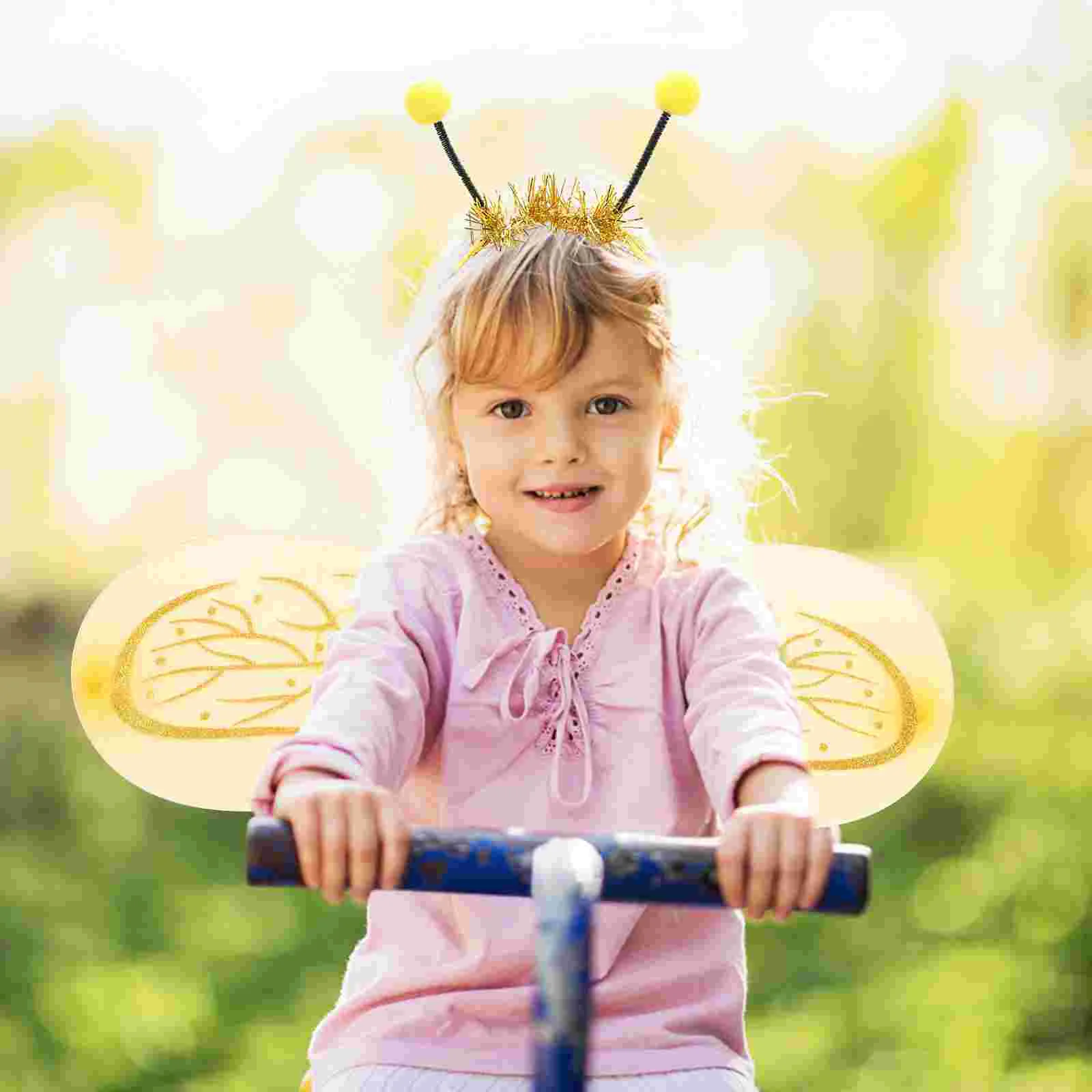 4 Stück Kinder Biene Cosplay Kostüm mit Flügeln Stirnband Zauberstab Kleid für Kinder Kinder Jungen Mädchen Schule Bühnen performance (gelb)