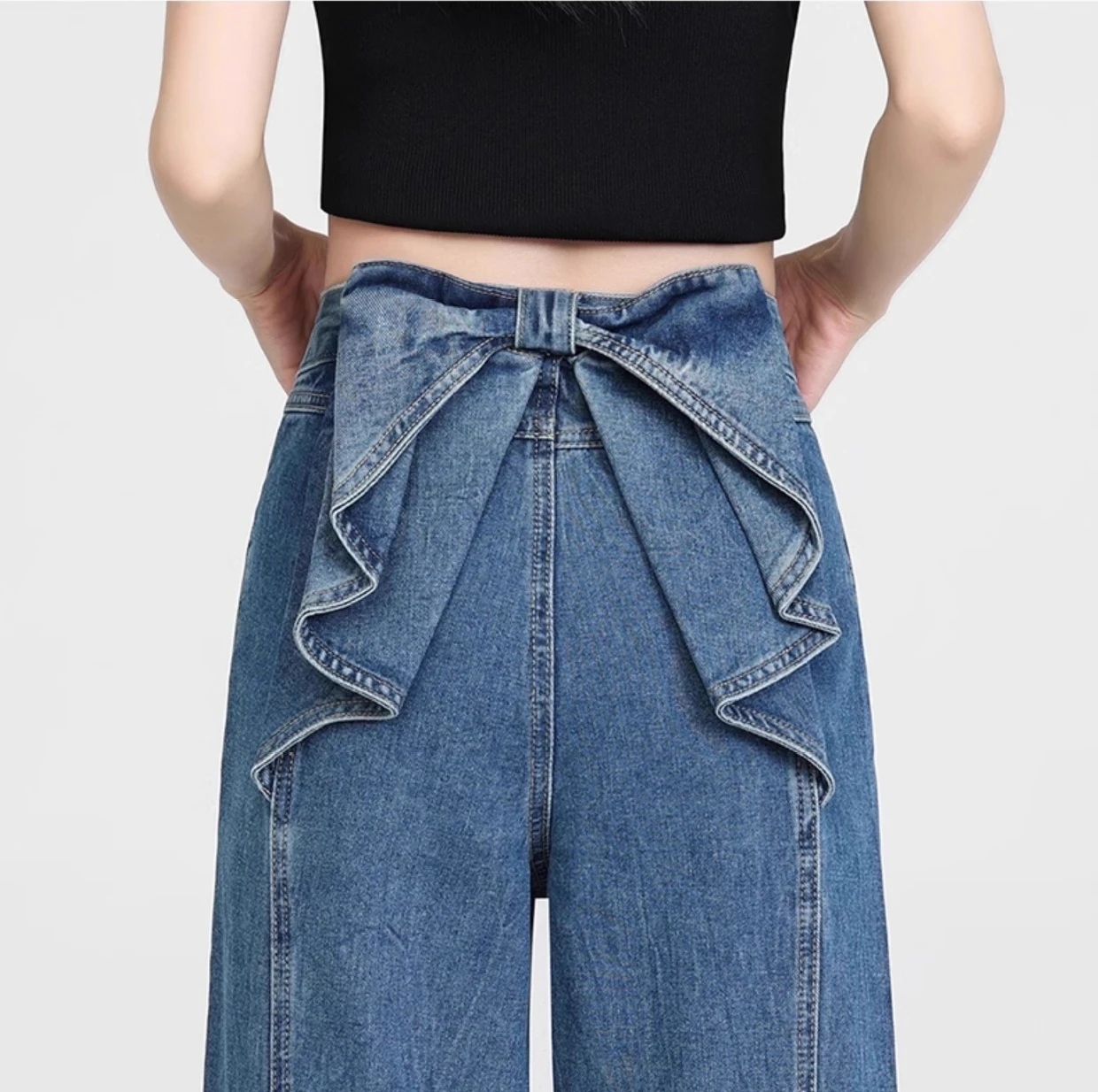 Voltar arco y2k jeans feminino elegante em linha reta calças largas moda coreana calças jeans streetwear feminino perna larga jeans