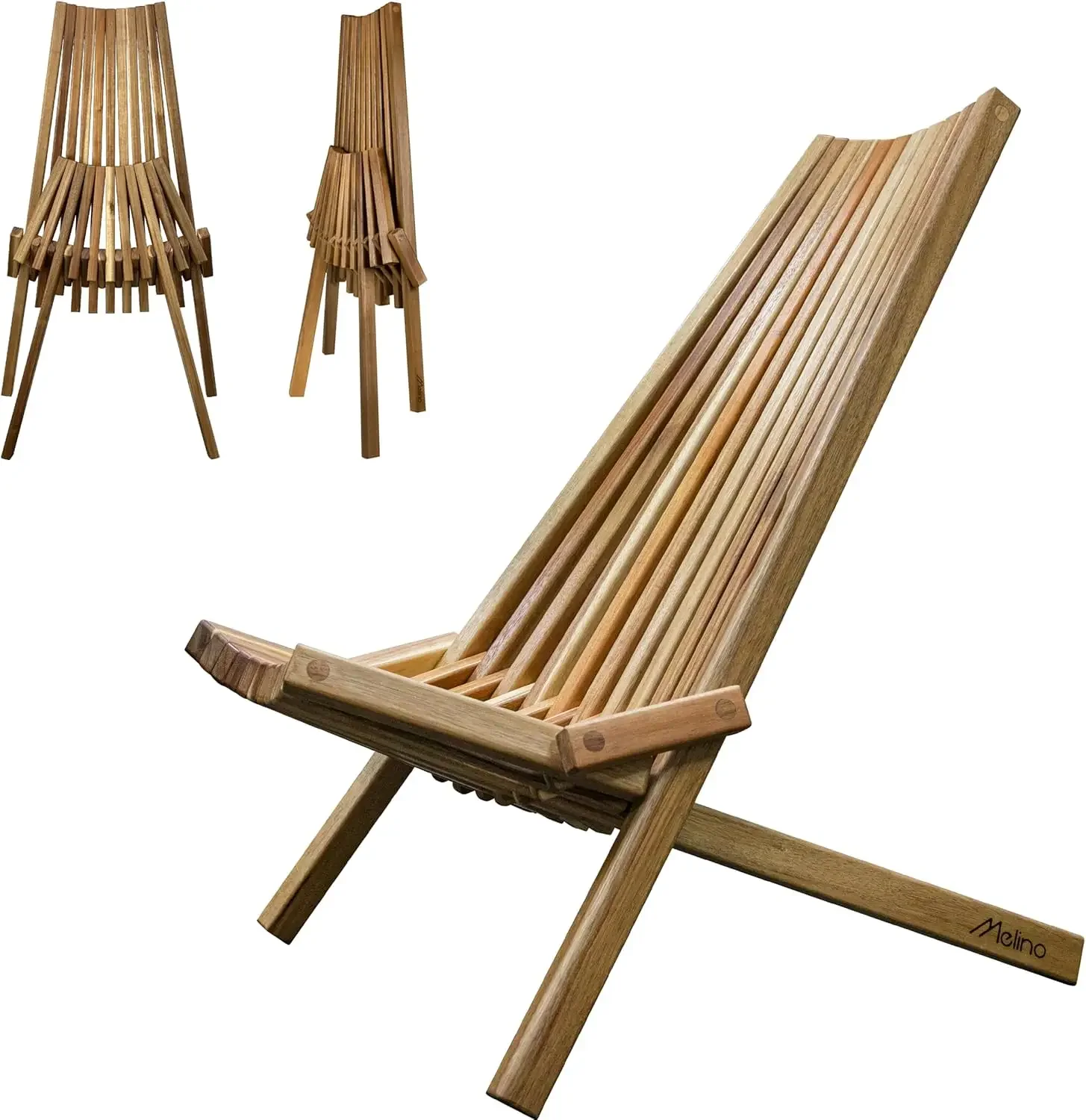 Wooden Folding Chair for Outdoor - Low Profile Acacia Wood Lounge Chair with FSC Certified - Fully Assembled Outdoor Foldable Ch