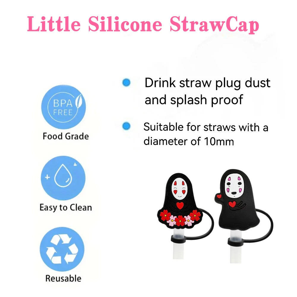 Hot Japanese anime cartoon Straw Cover Cap 10MM Drink Straw Plug Reusable Splash Proof Drinking Fit Cup Straw Cap Charms Pendant