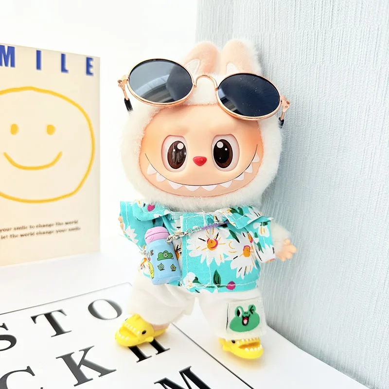 Für 17 cm Labubu Puppe Kleidung Beachwear Mode Kleidung Mit Sonnenbrille Labubu Kleidung Ropa Labubu Blind Box Spielzeug