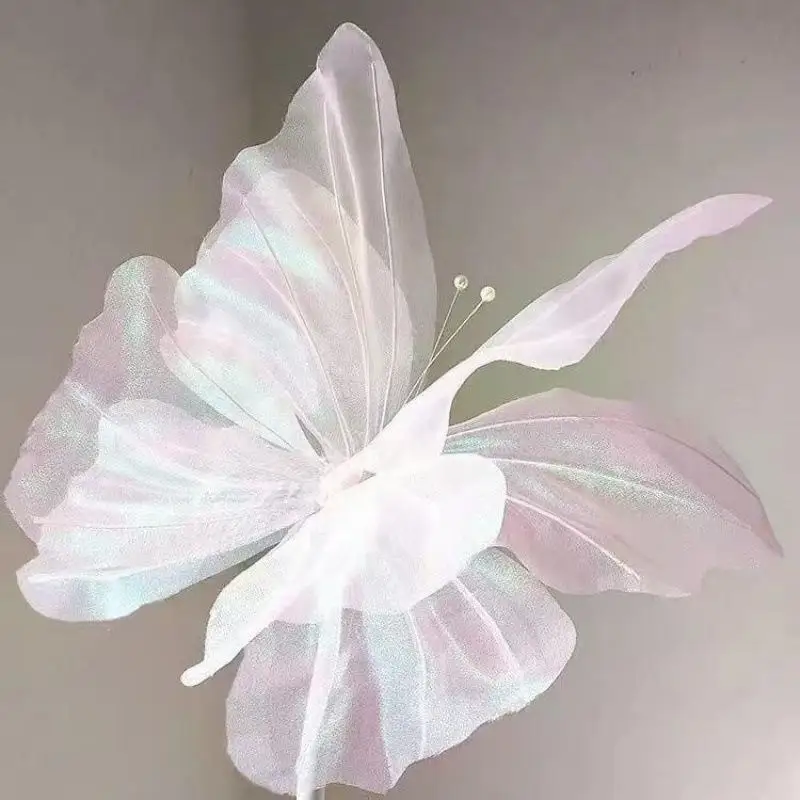 Mehrschichtiger 3D-Farbverlauf Seiden-Schmetterling Organza 1 Stück 50cm Wellenförmiger Blütenrand Glitzer-Besatz für Blumenarrangements Girlanden Heimdekoration – Detail 2
