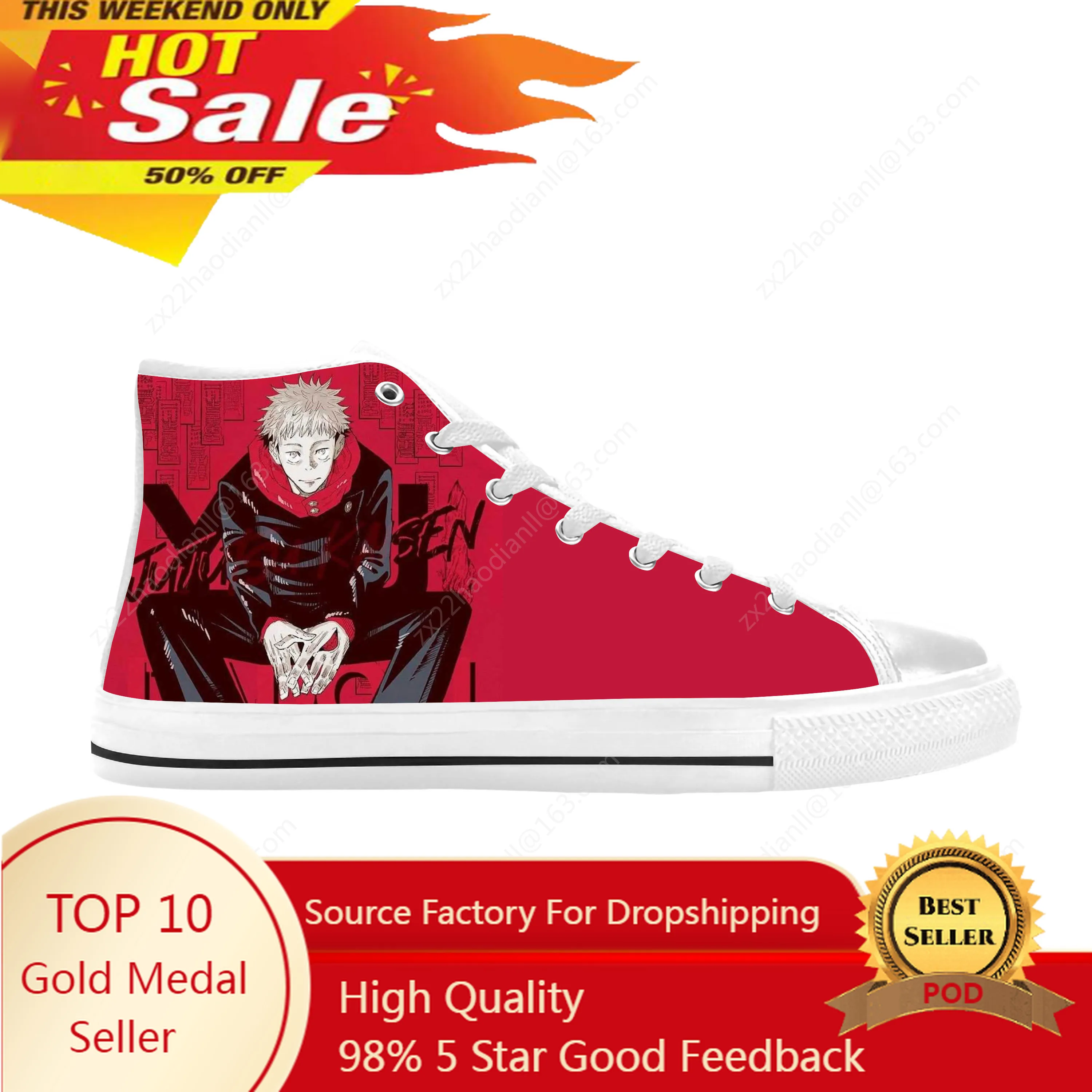 Japanese Anime Manga Jujutsu Kaisen Itadori Yuji Casual Cloth Shoes High Top Comfortable Breathable 3D Print Men Women Sneakers