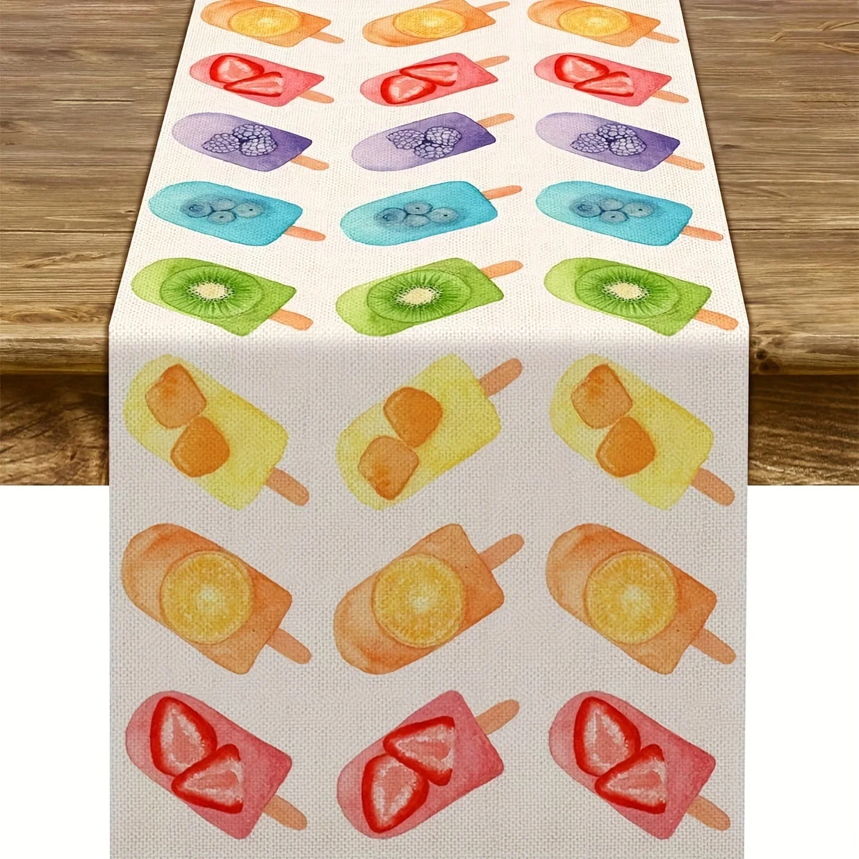 1 Piece of Summer Fruit and Ice Cream Watercolor Table Runner, Suitable for Farmhouse, Indoor, Kitchen, Celebrations, Table Decoration, Restaurant and Banquet Decoration Supplies