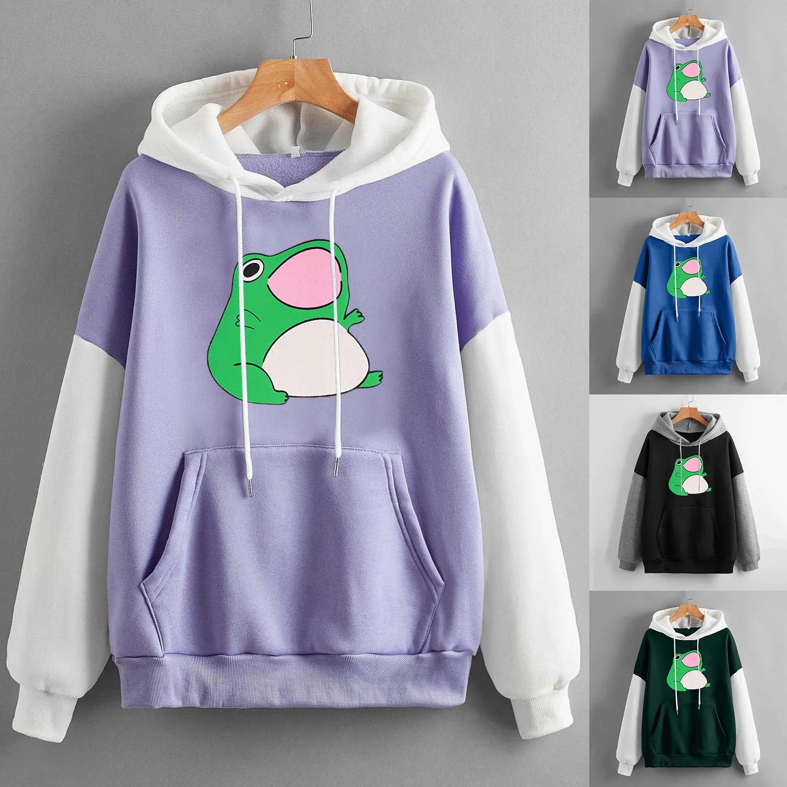 

Women Cute Cartoon Print Hoodie Sweatshirt Long Sleeve Girly Graphic Aesthetic Casual Pullover Top Hooded Pullovers Korean Style