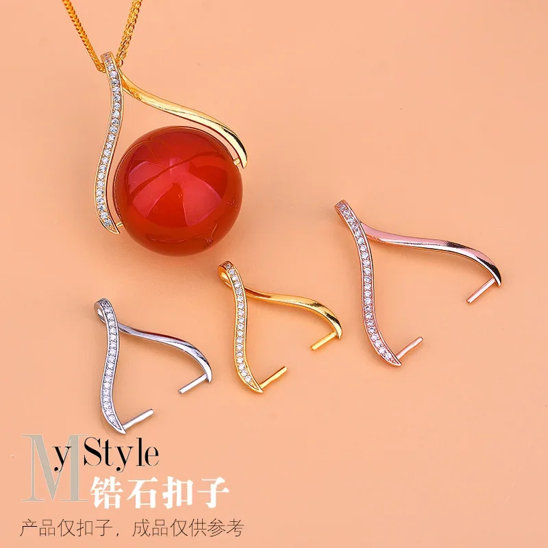 

925 sterling silver simple and versatile inlaid zircon jade jade pendant button hand woven jewelry DIY