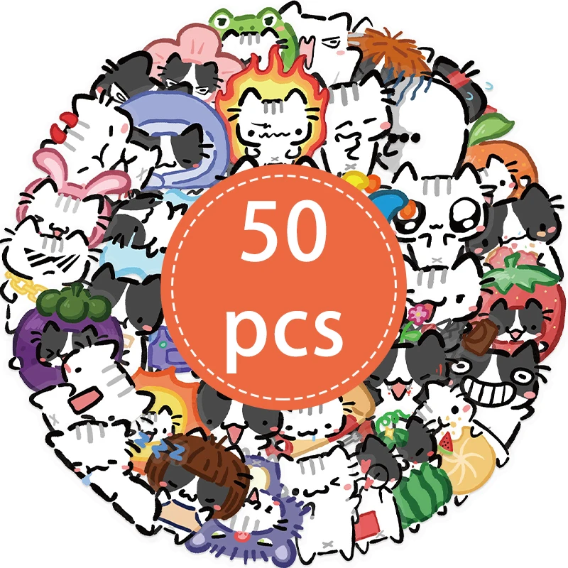 50 قطعة ملصقات القط لطيف الكرتون الحيوان ميمي كول الكتابة على الجدران الشارات سكيت المحمول الهاتف الأمتعة الغيتار الديكور ملصق مائي اللعب