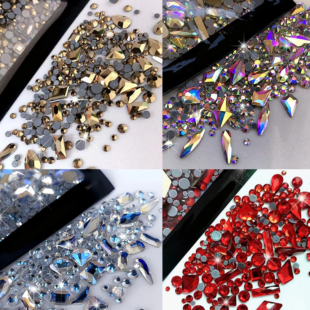 150-200Pcs Mixed-size AB/Clear Hot-fix Nail Art Rhinestones 20Pcs Special Crystal+150Pcs Round Mini Diamond DIY Manicure Crystal