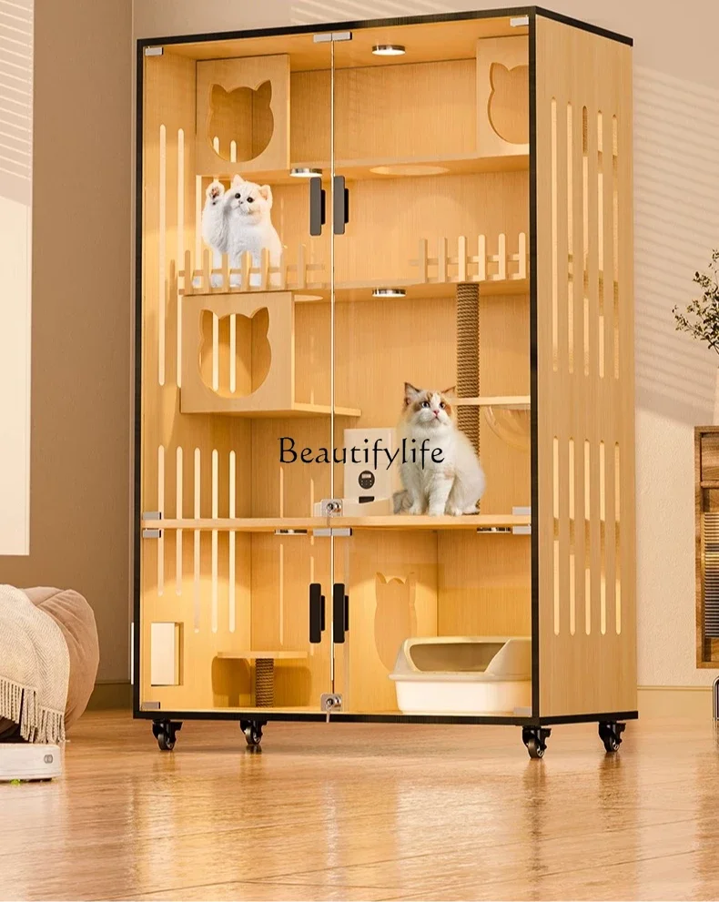 

12Luxury Solid Wood Cat Villa with Automatic Cat Litter Box and Integrated Toilet Cat House