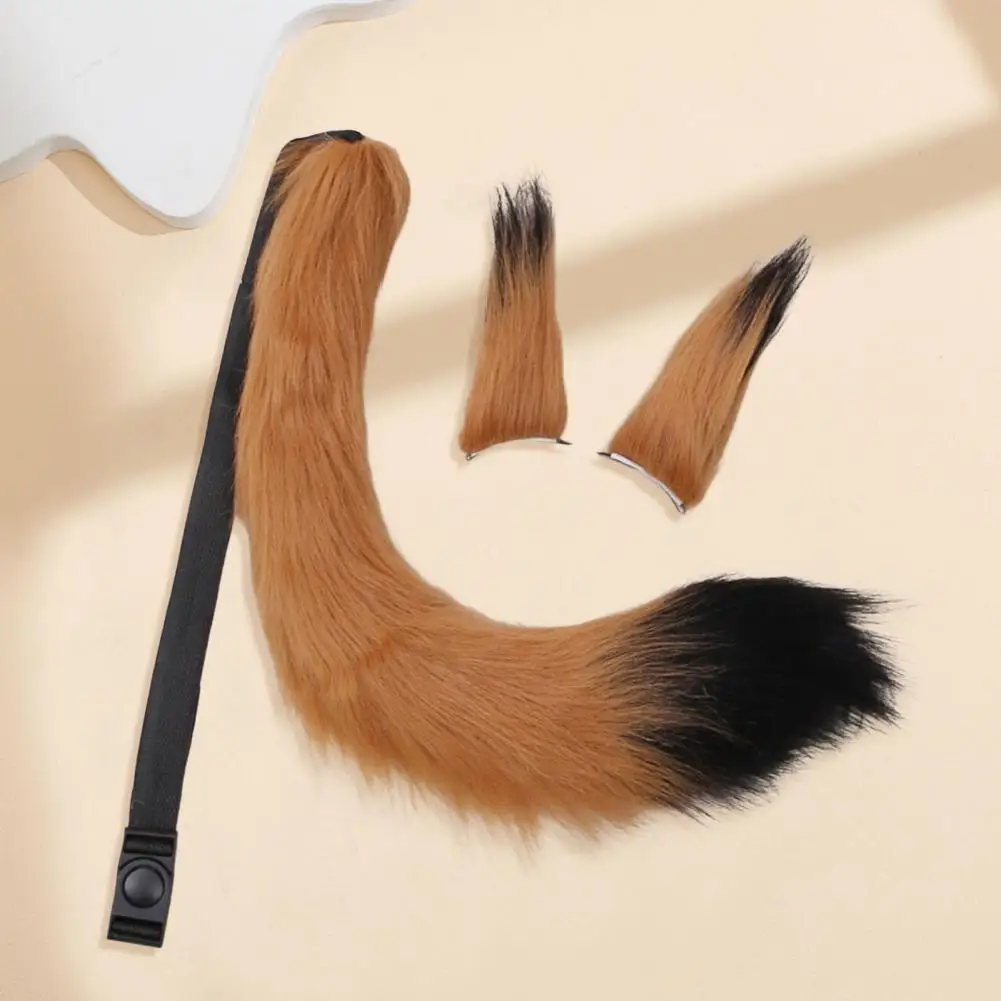 1 Set Fox Ears Tail Set Handmade Plush Animal Cosplay Props Realistic Design Role Play Halloween Party Accessories