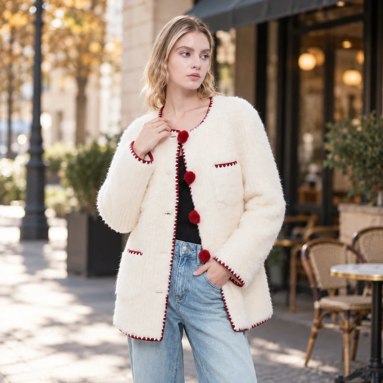 Loose Fit Button Front Coat Elegant Commuter with Long Sleeve Autumn Commuter Style Thick Regular Length Patchwork Women Coat