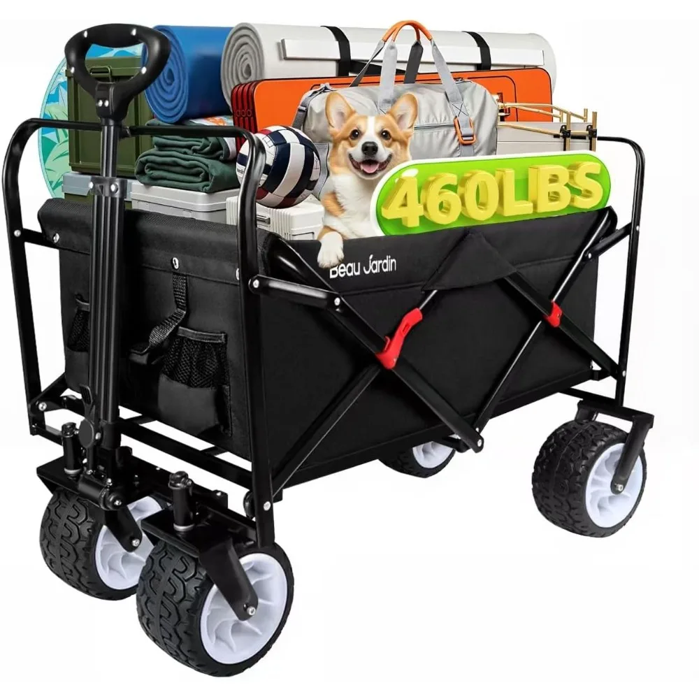 

collapsible folding wagon cart 460lbs heavy duty foldable garden cart with all terrain beach wheels utility wagon cart for camp