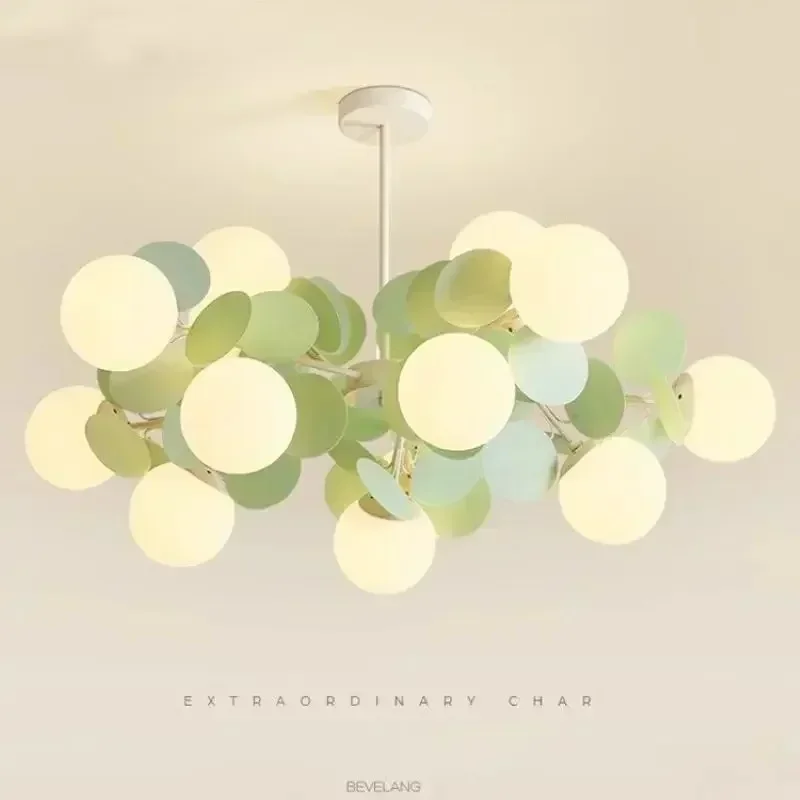 Modern Romantic Style Chandelier Green Grapes Magic Beans Led Pendant Lamp for Bedroom Living Dining Room Lighting Home Decor