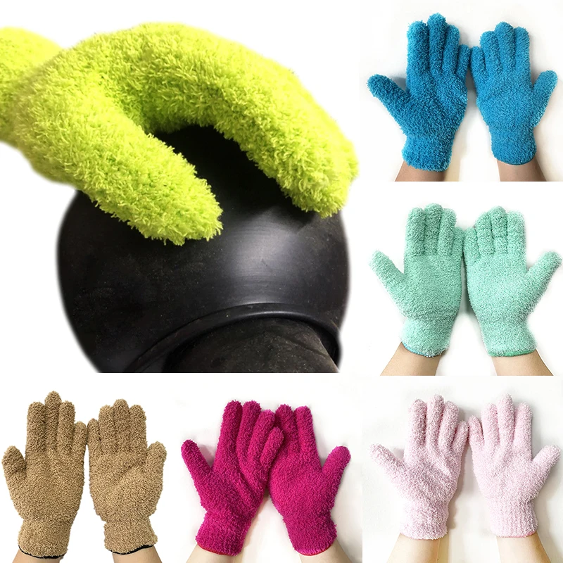 1PC Car Wash Microfiber Cleaning Gloves Dust Removal Coral Fleece Gloves Solid Color Five Finger Housework Water Absorbent Glove