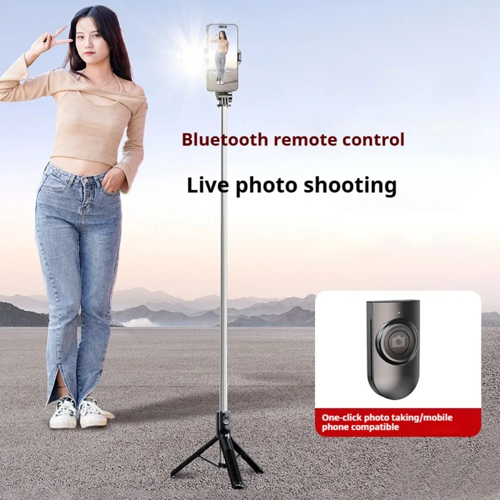 Extendable Wireless Bluetooth Selfie Stick Portable Mini Tripod Stand Handheld Floor Mount for Travel Essential for Smartphones