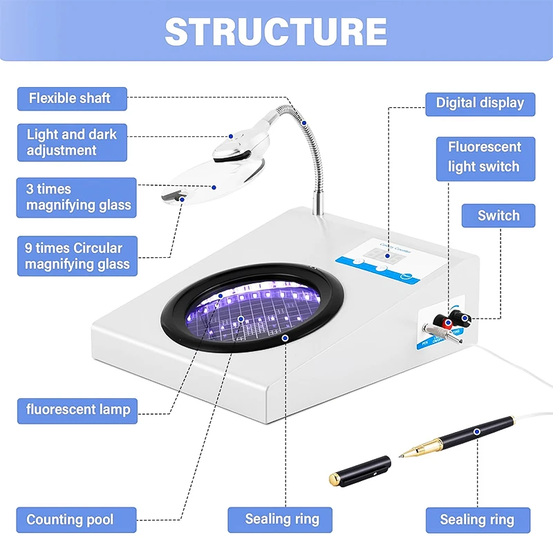 Westtune Microbial Bacterial Colony Counter 3/9 Times Bacterial Tester Counting Machine  Instrument Microbiology Tester 110-220V