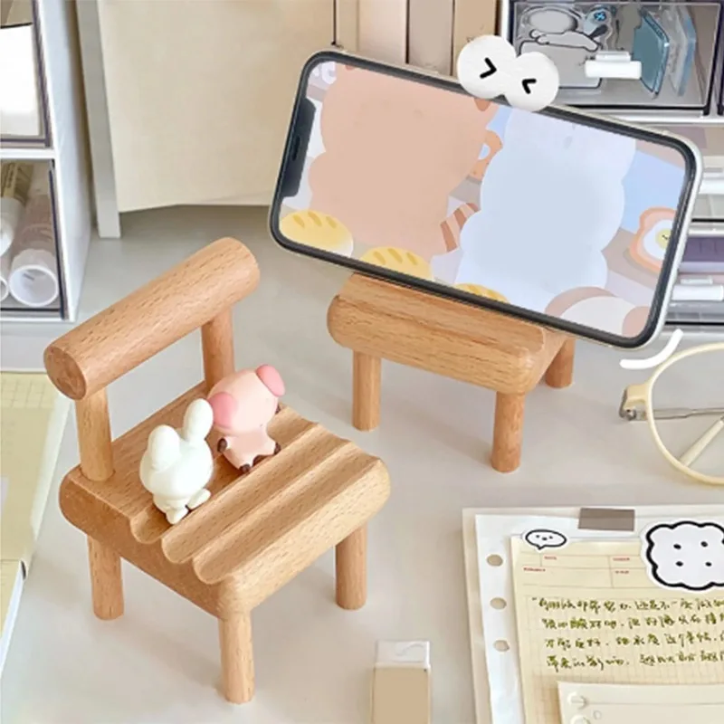 Wood Phone Holder Wood Chair Phone Stand Cute Mini Wooden Chair Shape Phone Holder Stand for Mobilephone Cellphone Smartphone