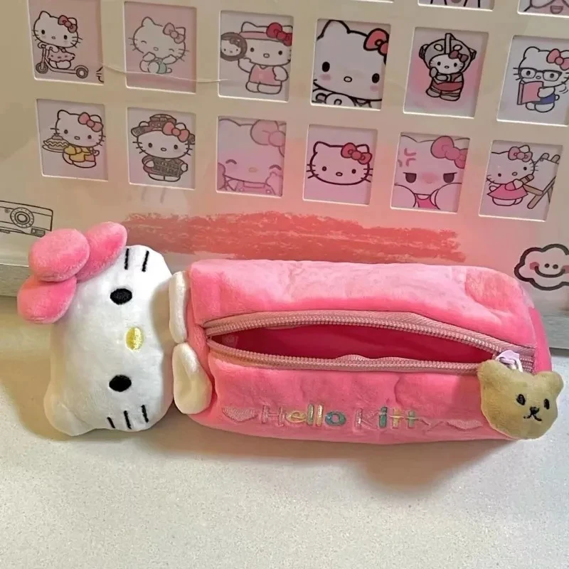 Sanrio Hello Kitty Pencil Case Anime Plush Kawaii Cute Large Capacity Girls School Supplies Stationery Storage Bag Gift