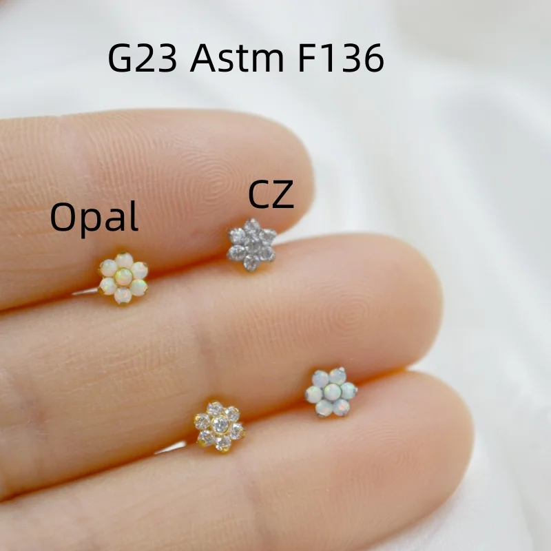 Lot10pcs G23 Titanium Piercing CZ Opal Lip Labret Bar Ear Helix Tragus Rook Barbells Stud Body Jewelry