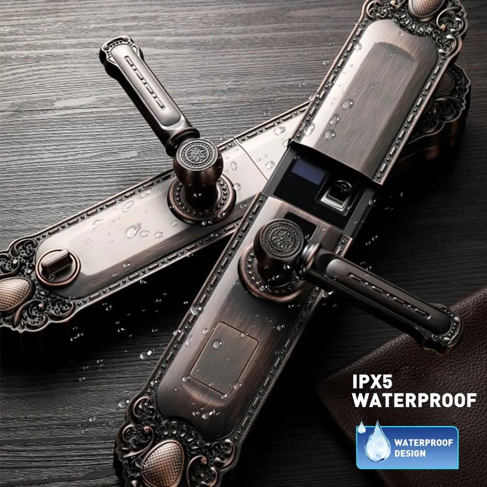 Luxury IP65-rated Lock with Tuya Wi-Fi App and Fingerprint Recognition Code Card for Smart Door Lock K666
